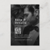 モノクロ写真の結婚式QRコードRSVP 招待状 (正面)