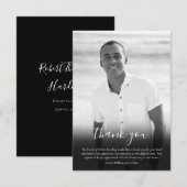 モノクロ写真の葬儀用エレガントなスクリプト サンキューカード (正面/裏面)