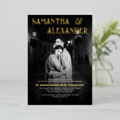 モノクロ写真カトリックの婚約者結婚会 箔招待状 (立ち正面)