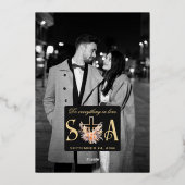 モノクロ写真カトリックの婚約者結婚会 箔招待状 (裏面)