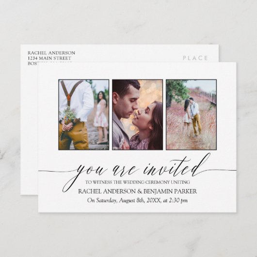 モノクロ写真コラージュ結婚式招待状 インビテーションポストカード (正面/裏面)