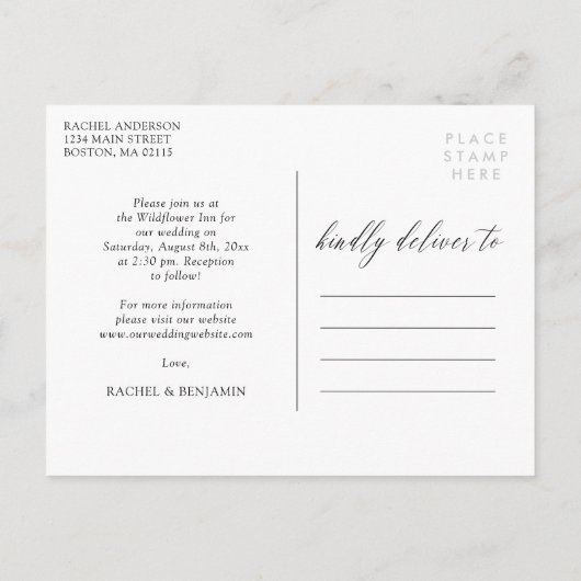 モノクロ写真コラージュ結婚式招待状 インビテーションポストカード (裏面)