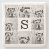 モノクロ写真コラージュ オーダーメイドイニシャル ストーンコースター (正面)