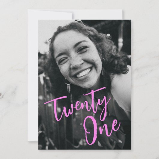 モノクロ写真21歳の誕生日パーティー 招待状 (正面)