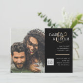 モノクロ写真 ウェディング 招待状 QRコード 記念日 保存 (スタンド正面)