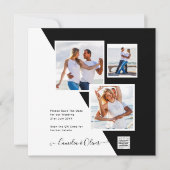 モノクロ写真 ウェディング 招待状 QRコード 記念日 保存 (正面)