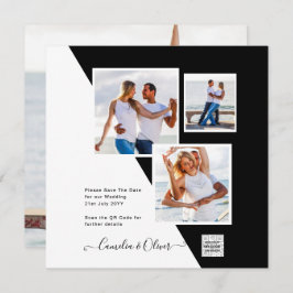 モノクロ写真 ウェディング 招待状 QRコード 記念日 保存