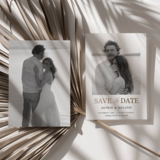 モノクロ写真 ゴールド文字 Save the Date セーブザデート