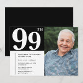 モノクロ写真 男性 99歳の誕生日 インビテーション (正面/裏面)