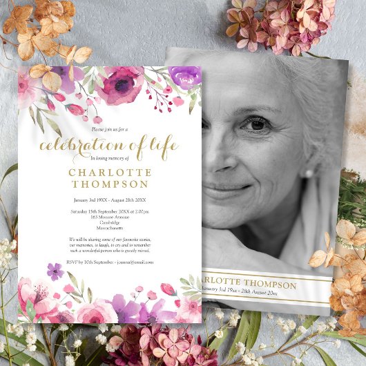 モノクロ写真 花 イラスト 生命のお祝い 招待状