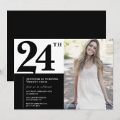 モノクロ写真 24歳の誕生日招待状 招待状 (正面/裏面)