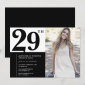 モノクロ写真 29歳の誕生日招待状 招待状 (正面/裏面)