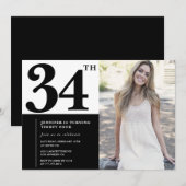 モノクロ写真 34歳の誕生日招待状 招待状 (正面/裏面)