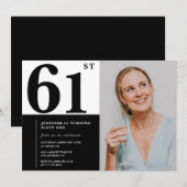 モノクロ写真 61歳の誕生日招待状 招待状 (正面/裏面)