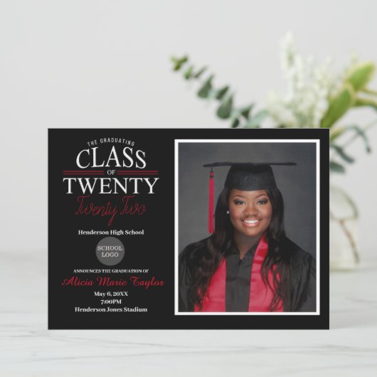 モノクロ卒業招待状(写真あり) 招待状 (スタンド正面)