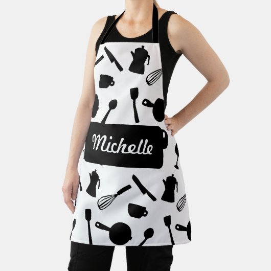 モノクロ台所用品エレガントデザイン エプロン (インサイチュ)