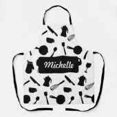 モノクロ台所用品エレガントデザイン エプロン (正面)