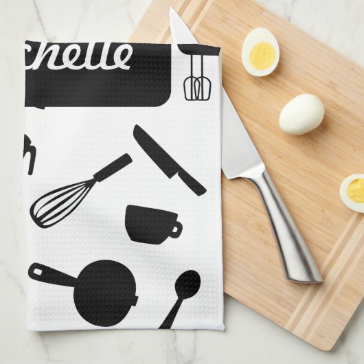 モノクロ台所用品エレガントデザイン キッチンタオル (四つ折り)