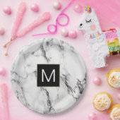 モノクロ大理石のモノグラム ペーパープレート (パーティー)
