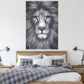モノクロ威厳のある:ライオンの魅惑的な視線 キャンバスプリント (インサイチュ (寝室))
