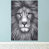 モノクロ威厳のある:ライオンの魅惑的な視線 キャンバスプリント (インサイチュ (ウッドフロア))