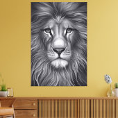 モノクロ威厳のある:ライオンの魅惑的な視線 キャンバスプリント (インサイチュ (リビング))