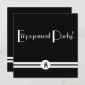 モノクロ婚約（白黒）アールデコ 招待状 (正面/裏面)