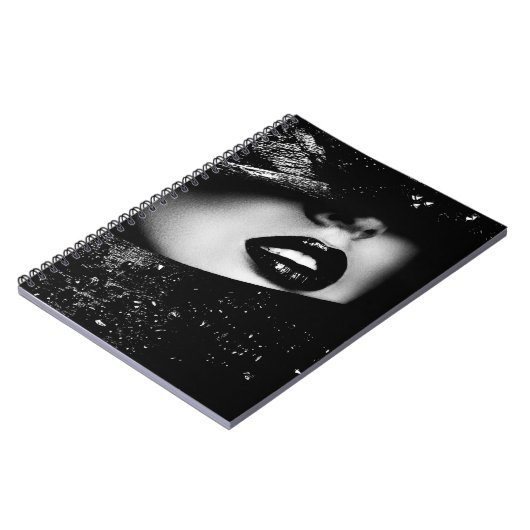 モノクロ官能的な女性の唇の黒いフレーム ノートブック (左側)