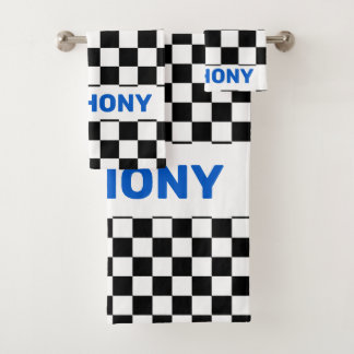 モノクロ市松模様にフラグ1 バスタオルセット