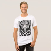 モノクロ幾何学ライオンロゴTシャツ トライブレンドTシャツ (正面全面)