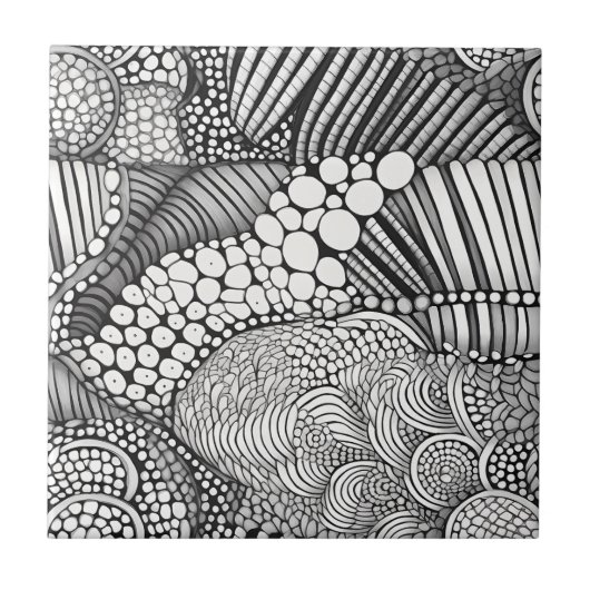 モノクロ幾何学抽象線画パターン タイル (正面)