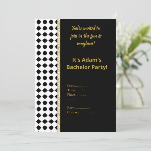 モノクロ幾何学的な独身パーティーの招待状 招待状 (スタンド正面)