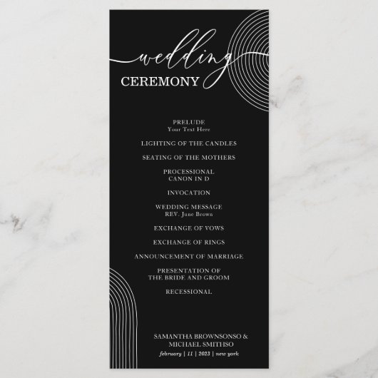 モノクロ幾何学的な結婚式パーティー メニュー (正面)