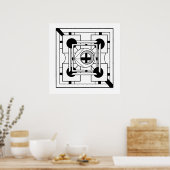 モノクロ幾何学的ミニマル抽象芸術幾何学 ポスター (キッチン)