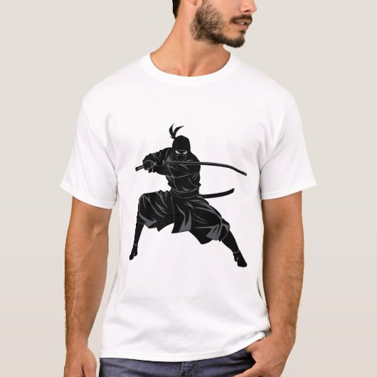 モノクロ忍者サムライシルエット Tシャツ (正面)