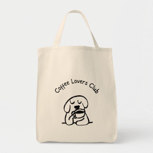モノクロ手描き犬コーヒー愛好家クラブ トートバッグ (正面)