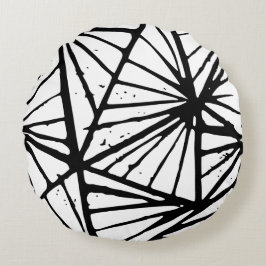 モノクロ抽象三角形リノカット ラウンドクッション