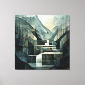 モノクロ抽象芸術山の滝のジオメトリ キャンバスプリント (正面)