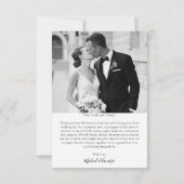 モノクロ旅行写真の結婚式の感謝状 サンキューカード (裏面)