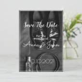 モノクロ日付を保存するテキスト葉書カード 招待状 (スタンド正面)