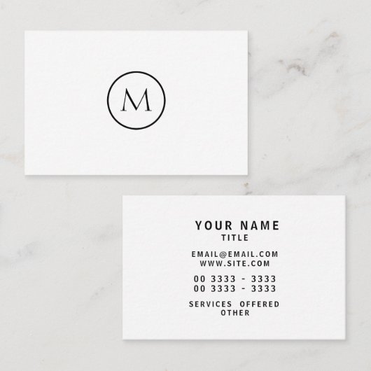 モノクロ最小主義のモノグラムので白い背景 名刺 (正面/裏面)