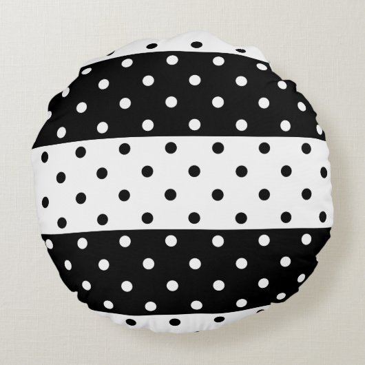モノクロ水玉模様の円形の枕 ラウンドクッション (裏面)