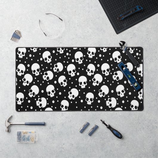 モノクロ水玉模様スカル デスクマット (ワークステーション)