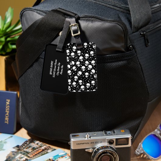 モノクロ水玉模様スカル ラゲッジタグ (正面&裏面)