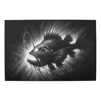 モノクロ深いの神秘的な海産アンコウ メタルプリント