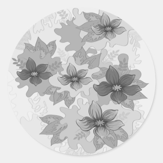 モノクロ灰色の色相の花 ラウンドシール (正面)