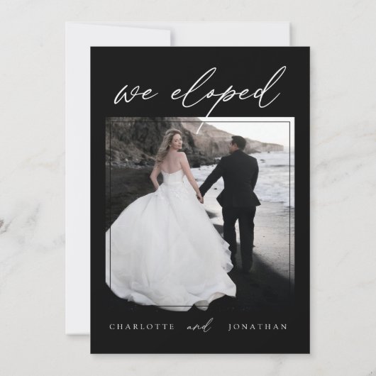 モノクロ現代風フォトエロープメントウェディング 招待状 (裏面)