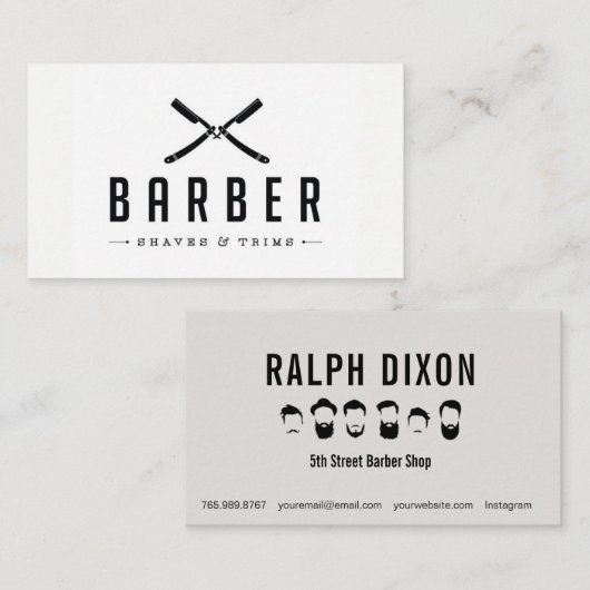 モノクロ理髪店の切口及び髭そりの名刺 名刺 (正面/裏面)