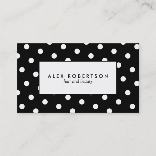 モノクロ白くおよび黒い水玉模様パターン 名刺 (正面)
