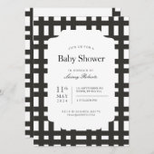 モノクロ白黒はっきりした格子幾何学模様 招待状 (正面/裏面)